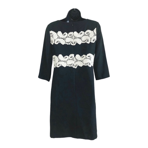 Maggy London black mod A-line style embroidered crochet mid sleeve dress size‎ 4 - Picture 4 of 15